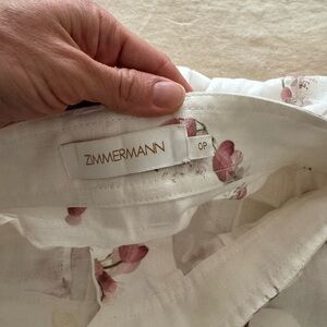 Zimmermann Ivory Pants with Pink Floral Design & Belt